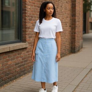 C&C California | Button-Front Cargo Pocket Skirt - Linen Windsurfer Size XL